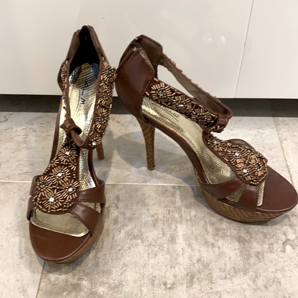 Brown open toe shoes